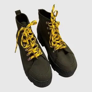 Mango Shoes Mango Bebop Ankle Green Canvas Platform Boot Eu38